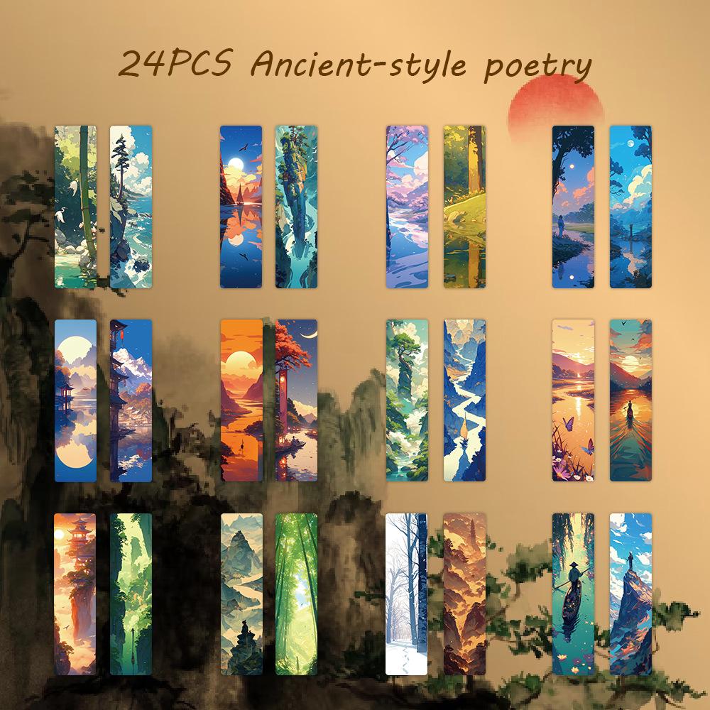 Chinese Ink Painting Bookmarks: 24 Sheet Set of High Aesthetic Student Reading Markers, Perfect As Cultural Creative Paper Gifts