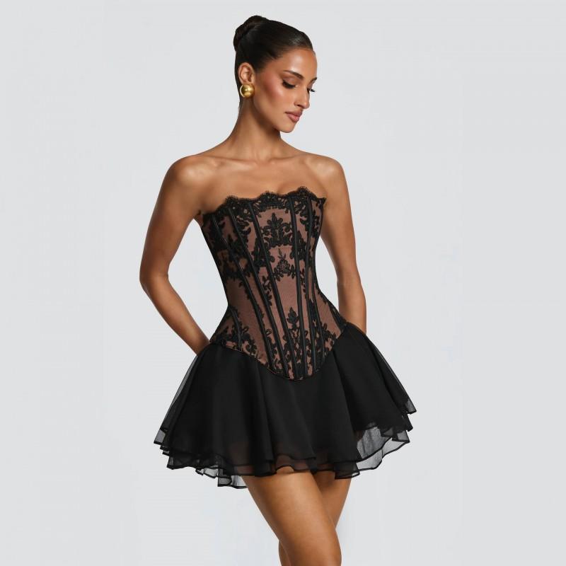 Lace Corset Mini Dress 2-Piece Set Sleeveless Casual Women