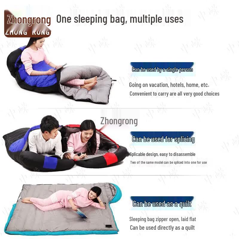Zhongrong Outdoor Camping White Goose Down Envelope Sleeping Bag