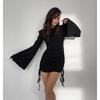 Fall Fashion Fashion round-Neck Flared Sleeves Shoelace Dress Trumpet Sleeve Lace up Dress