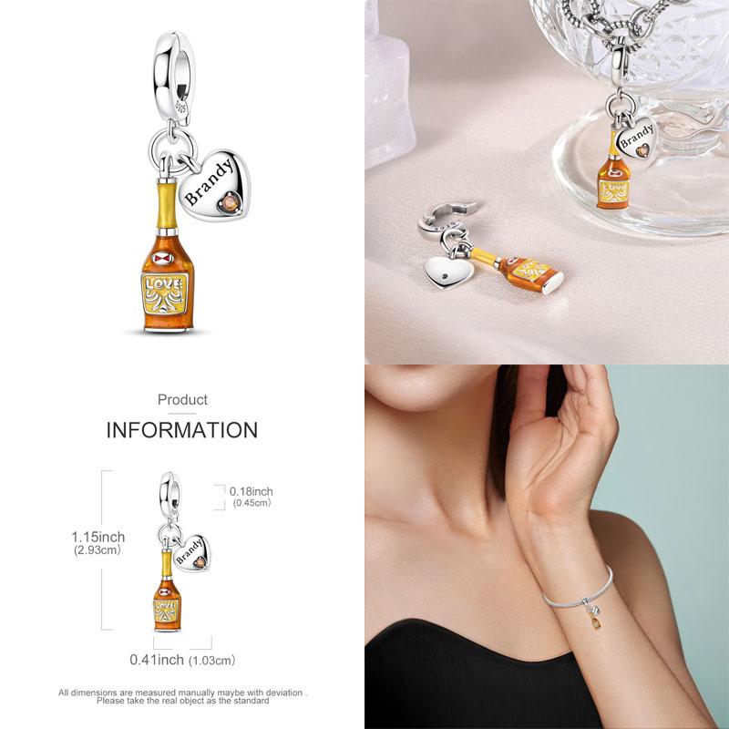 100% Plata De Leyoriginal Foreign Wine Series Red Wine Whiskey Champagne Charms Fit Bracelet Diy Jewelry Making Women Gift