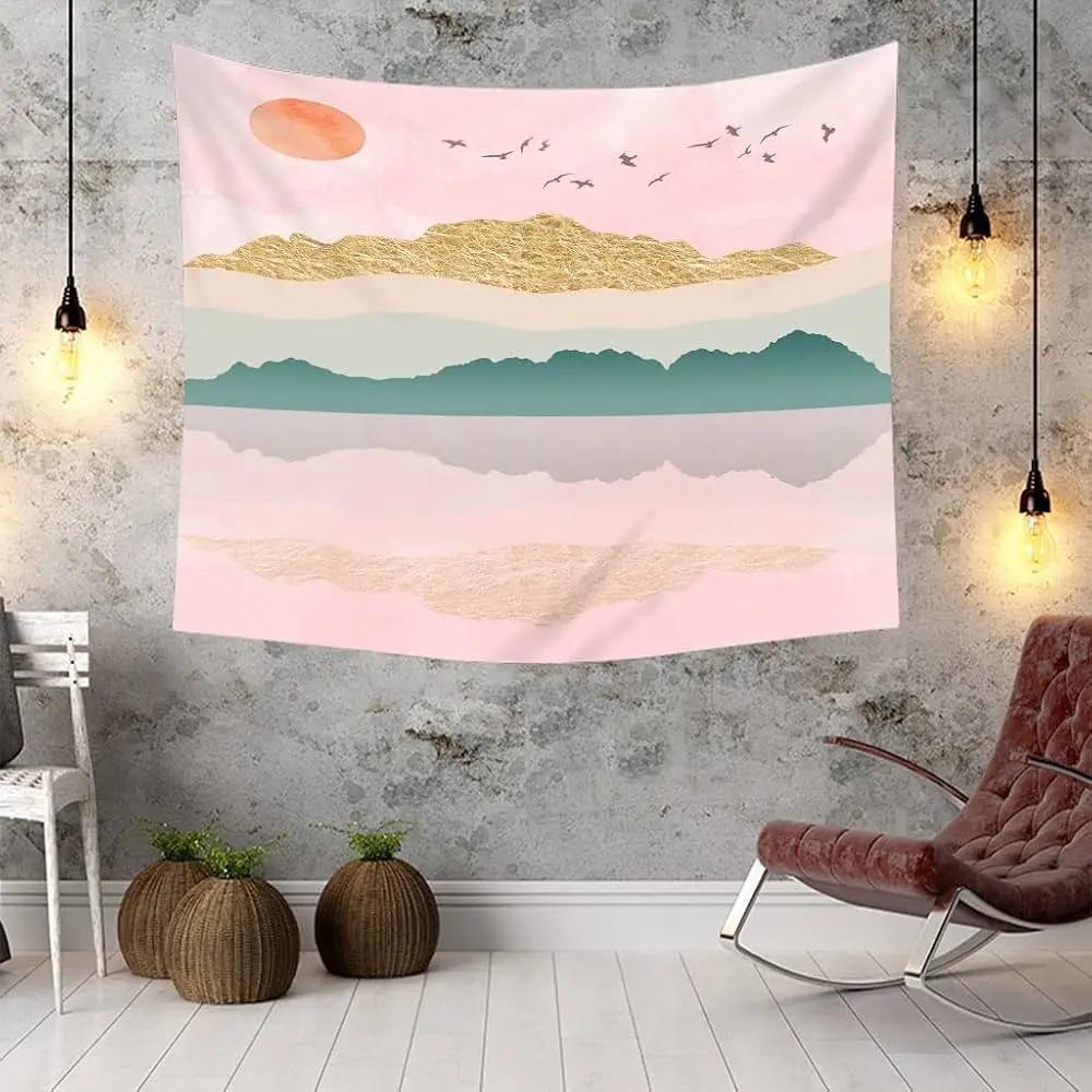 Mountain Tapestry Forest Tree Tapestries Sunset Nature Landscape Wall Hanging Abstract Wall Tapestry for Living Room Dorm Decor