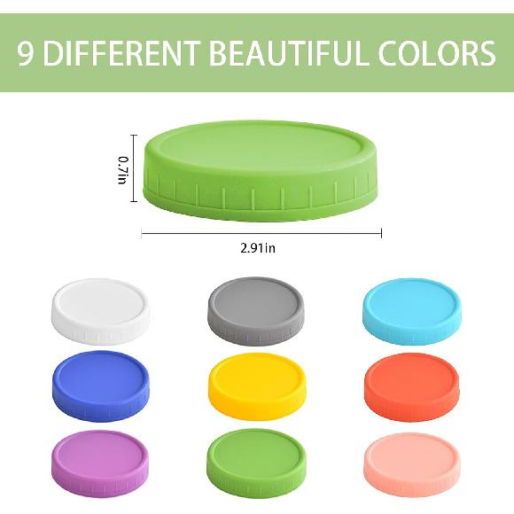 9 Pack Regular Mouth Mason Jar Lids - 70mm Colored Plastic Mason Lids with Silicone Rings for Ball, Kerr and More, Thickened & Leak-proof, Dishwasher