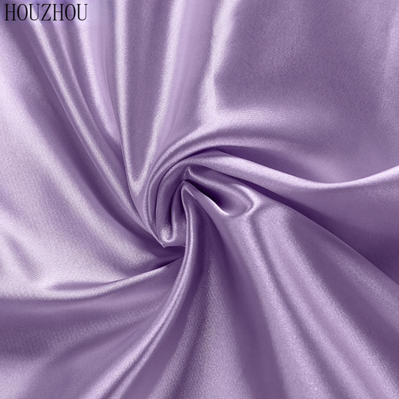 HOUZHOU Satin Silk Skirt Women Solid Purple High Waisted Summer Midi Skirt Elegant Chic Office Ladies Wear Trend