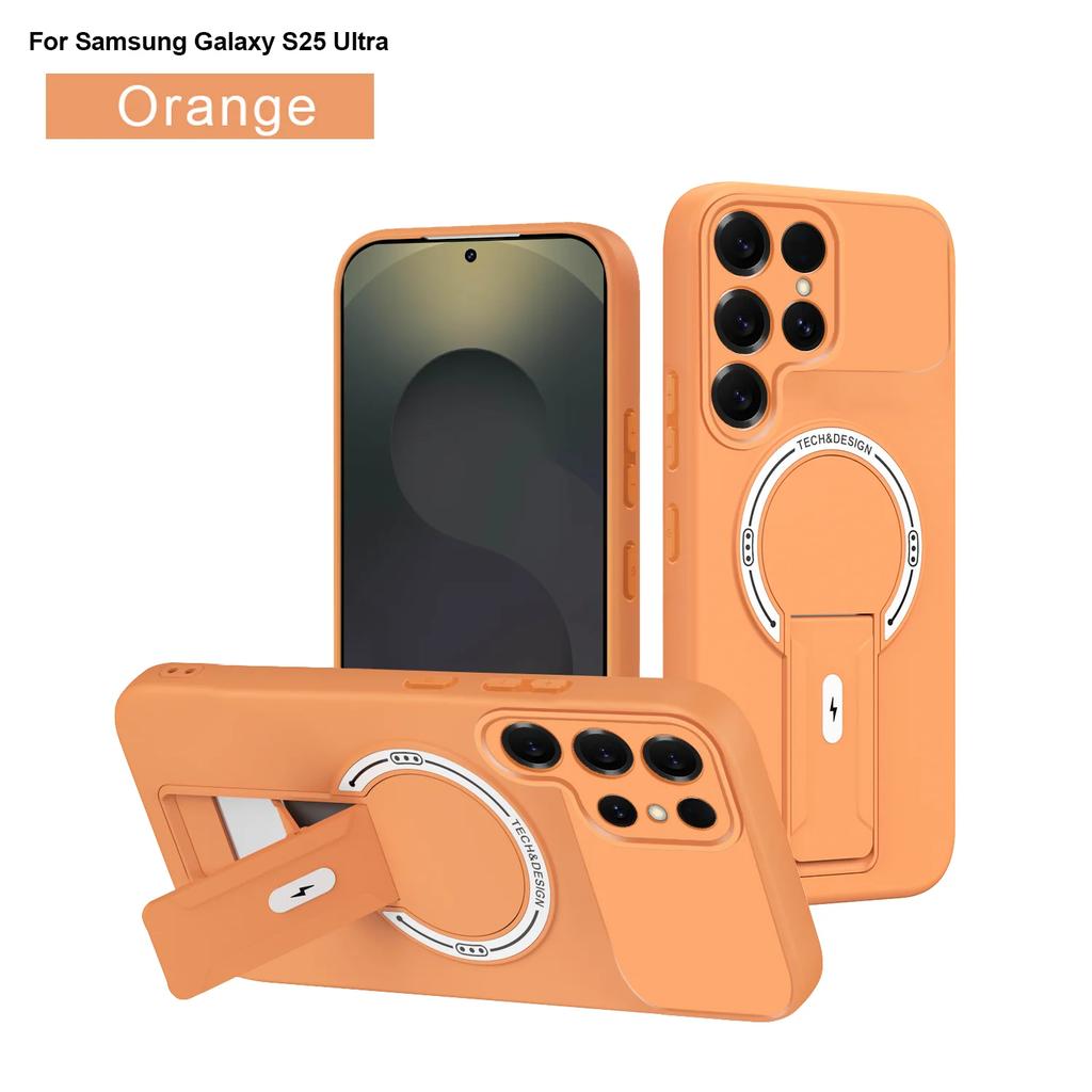 Matte Fold Ring Holder Phone Case For Samsung S26 Ultra S24 Plus S23 S22 S25 Ultra For Magseafe Magnetic Protection Cover