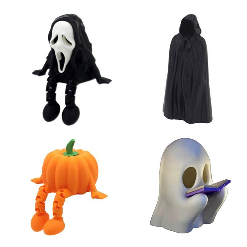3D-gedruckte niedliche Geisterfiguren Fidget-Spielzeug Gelenkliche Geister-Kürbis-Statue Schreibtischdekoration Ornamente Halloween-Geschenk