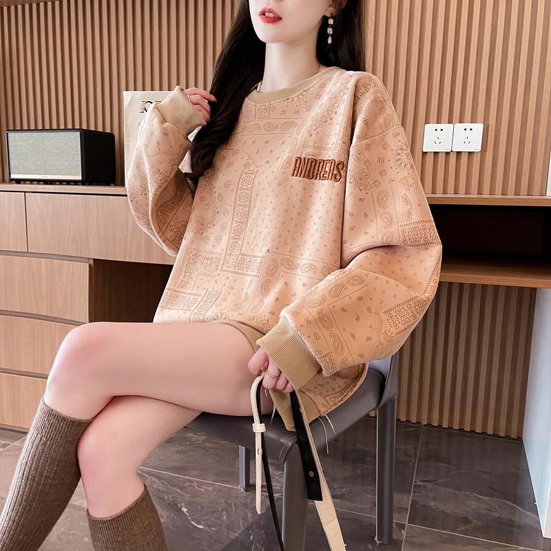 

Женский свитшот Осень Зима Утепленный Теплый Эластичный С Длинным Рукавом Оверсайз Топы XXL коричневый