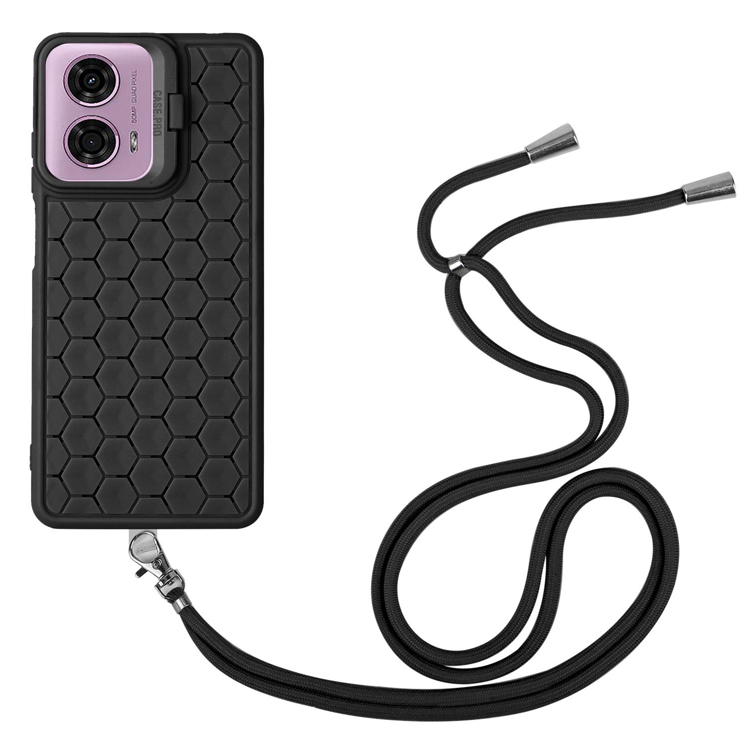 

For Motorola Moto E14 4G/G04 4G/G04s 4G/G24 4G Case Heat Dissipation Kickstand TPU Phone Cover with Lanyard Black