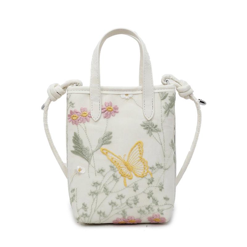 Versatile Handbag Fashion Bucket Bag New Messenger Bag Embroidered Butterfly Shoulder Bag