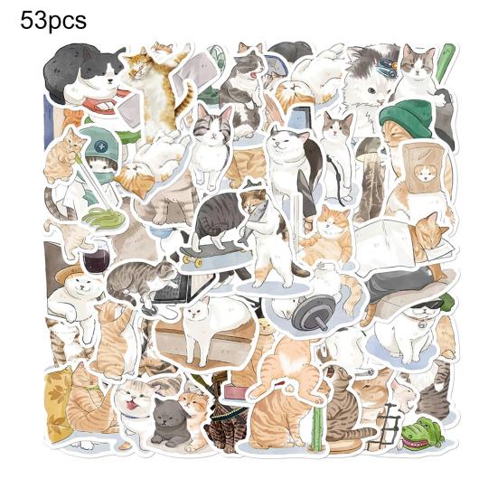 53Pcs/Set Cartoon Sticker Waterproof Heat-resistant Scratch-proof Anti-tear Re-paste Cat Hand Painted Scrapbook Sticker Suitcase Accessory