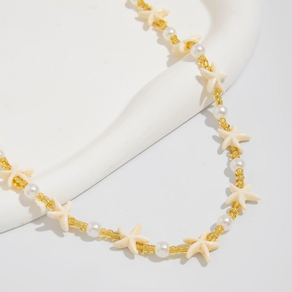 Adjustable Imitation Pearl Choker White Goth Clavicle Chain Vintage Boho Starfish Necklace Jewelry