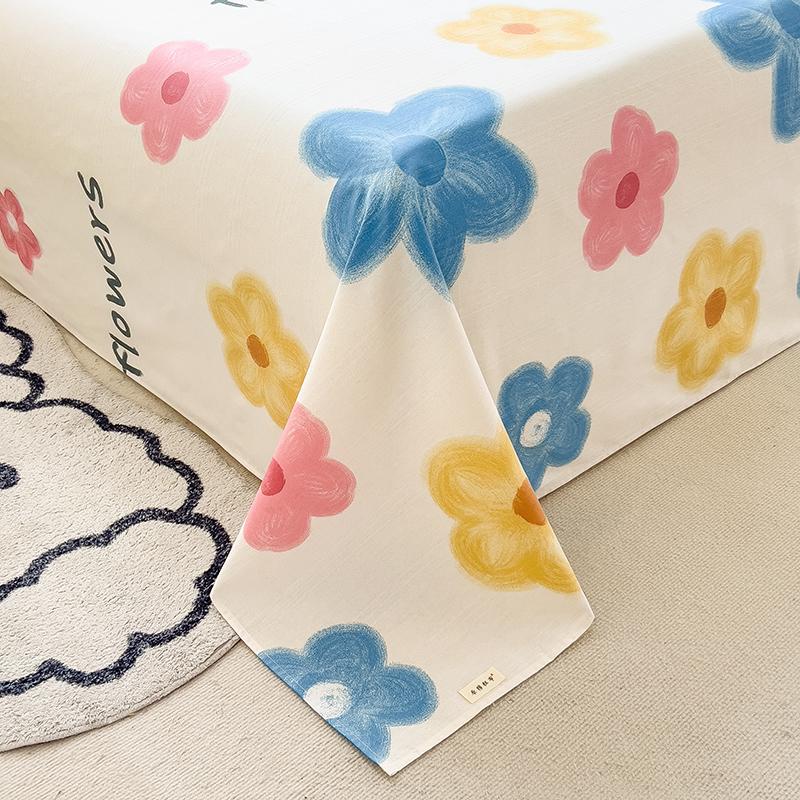 Painted Flowers 100% Cotton Bed Sheet Set Thickened Bedspread with Pillowcases Skin-friendly Breathable High Quality Bedding Set