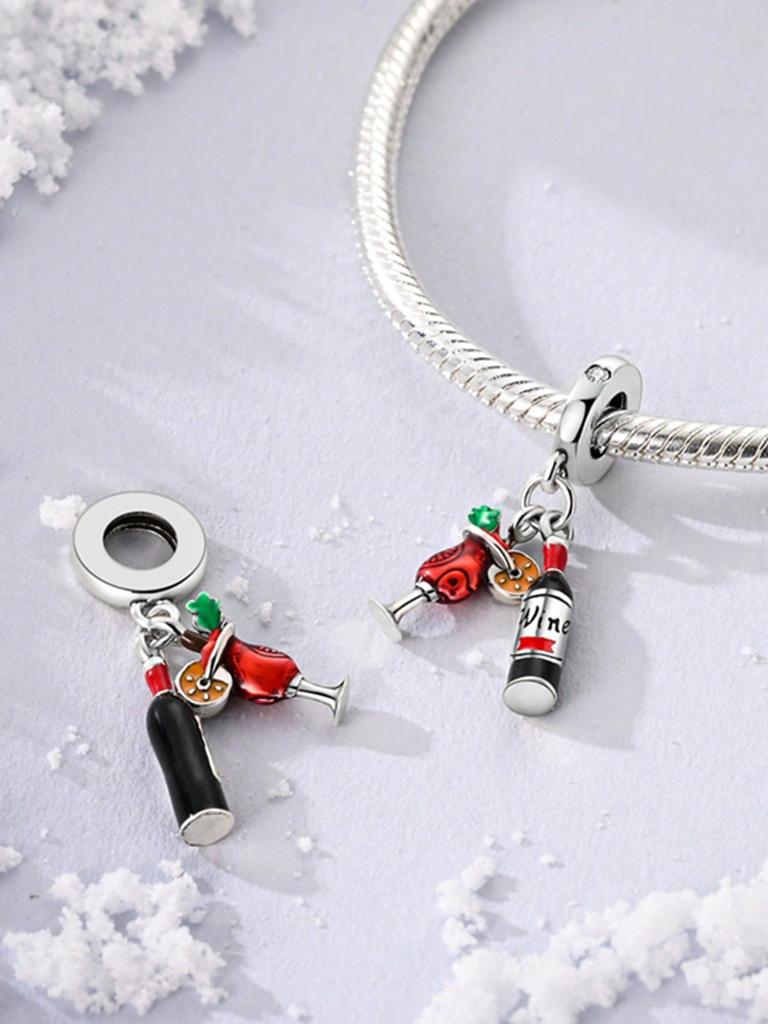 Copper Colors Charms Plata Red Wine Beer Champagne Beads Charm Pendant For Original Bracelet For Women Diy Jewelry Love Gift