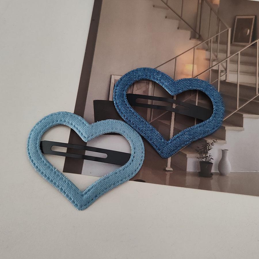 2pc Fashion Denim Velvet Red Heart Star BB Hairpin Hair Side Clips for Women Girls Hair Accessories