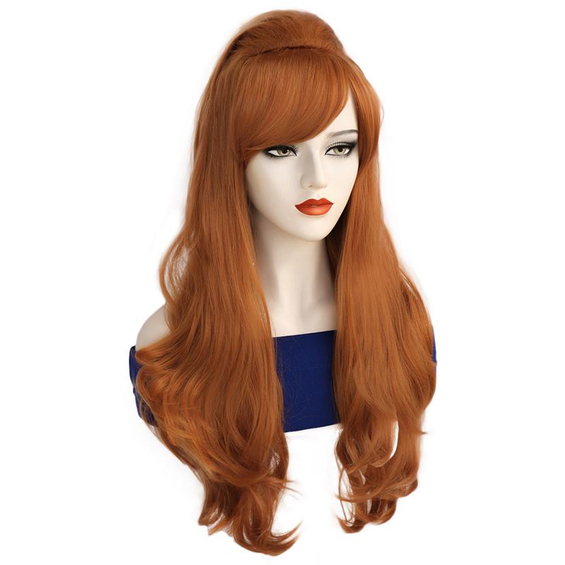 Synthetic Hair Costume Women Wigs Long Straight Wig Orange Ginger Wig with Side Bangs for Cosplay Halloween Party