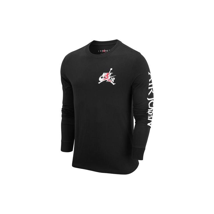 Men s Air Jordan Logo Printing Round Neck Long Sleeves Black T-Shirt DN1447-010 XL