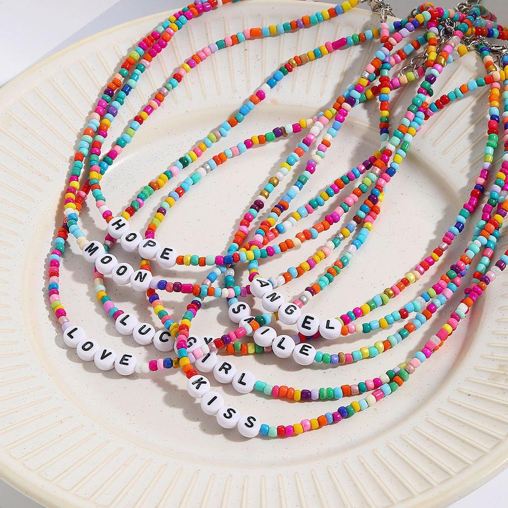 Necklace for Women Bohemian Spring and Summer Necklaces Premium Sense of Simplicity Butterfly Beaded Jewelry Colorful Rice Beads Letters Necklace