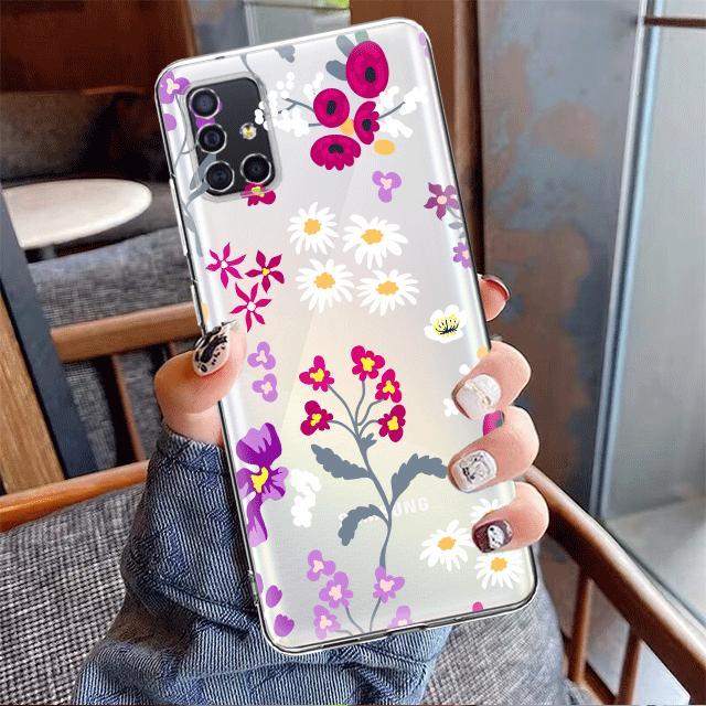 

Прозрачный чехол для телефона с темными цветами и цветочным принтом для Samsung Galaxy A34 A12 A32 A52 A72 A71 A51 A14 A31 A21s A13 A23 A53 A73 A50 A02s A20e For Samsung A13