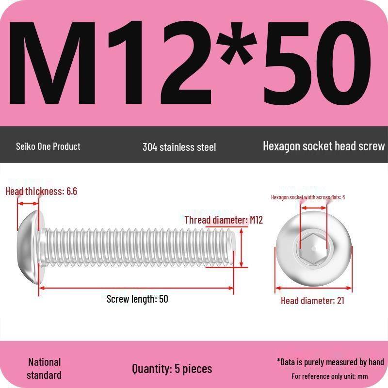304 Stainless Steel Pan, Half, and Round Head Hexagon Screws (M2-M12)