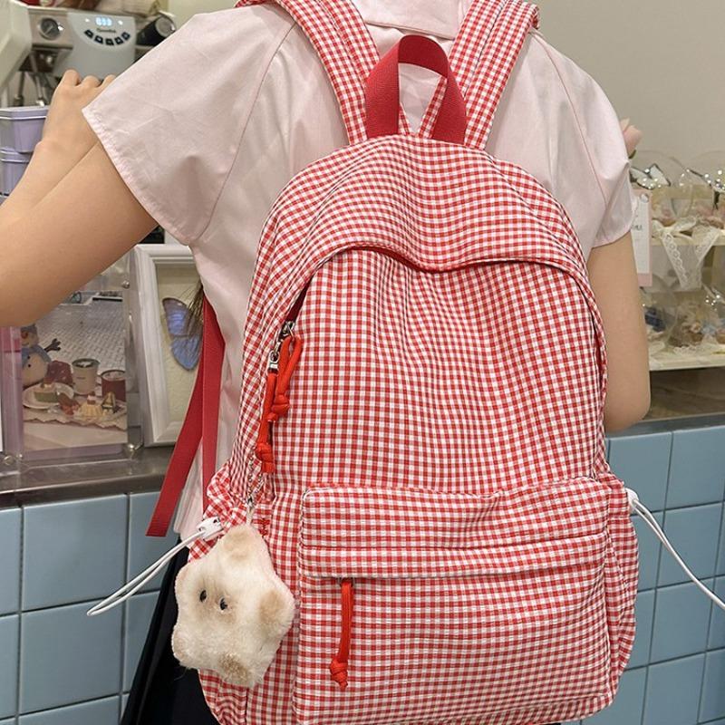 School Bag New Fresh and Sweet Plaid Backpack Junior High School Students Lightweight Large Capacity Backpack