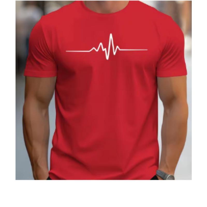Men Heartbeat Print Short Sleeve T Shirt Crew Neck Casual ECG Line Graphic Tee