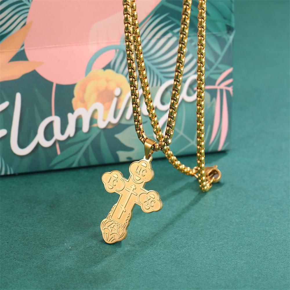 UC IC XC Punk Eastern Orthodox Cross Pendant Necklace Steel Serbian Religious Amulet Man Necklaces Christian Prayer Jewelry
