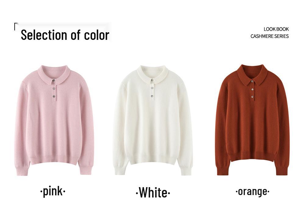 Kang Sai Ni 100% Pure Cashmere Women's Long Sleeve Slimming Pullover Sweater with Small Lapel - Autumn/Winter Casual Versatile Style.