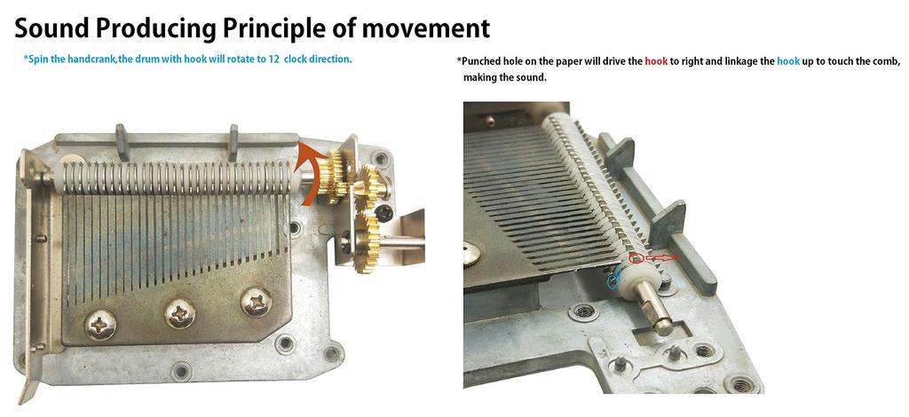 Wingostore 30-Note Hand-Crank Music Box Movement with Copper Gears DIY Make Your Music Tool Kit (Copper Gear 30-Note Movement Body)