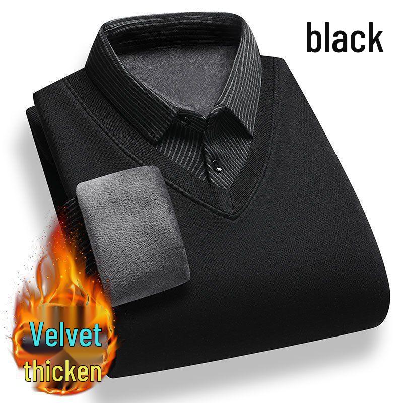 

Men s Fleece-Lined Knit Pullover: Thick, Two-Piece Look, Long-Sleeve Base Layer, Warm Winter Sweater. L (Recommended 100-120 jin)