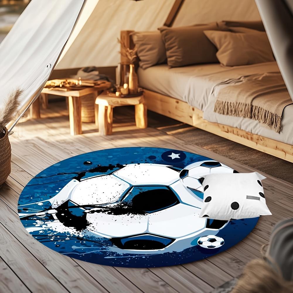 Round Soccer Print Rug Non-slip Floor Mat for Bedroom Living Room Sports Themed Decor