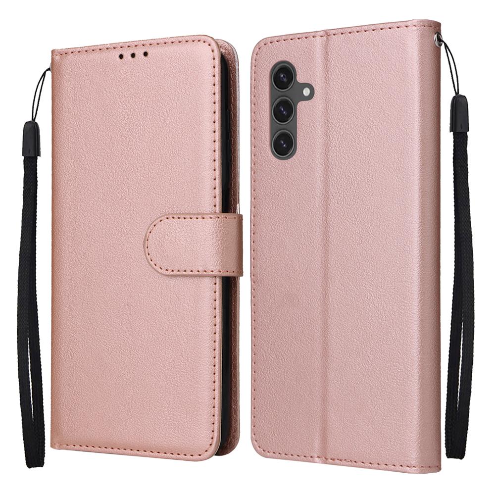 

For Samsung Galaxy S25 FE Case Wallet Stand PU Leather Phone Cover with Wrist Strap Rose Gold