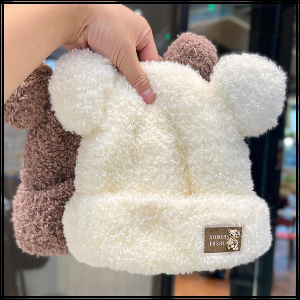 Knitted Bear Ear CZ643 [White Fang] Hat, Stylish, Thick, Warm, Cute, Fluffy, Autumn/Winter, Women's (White)