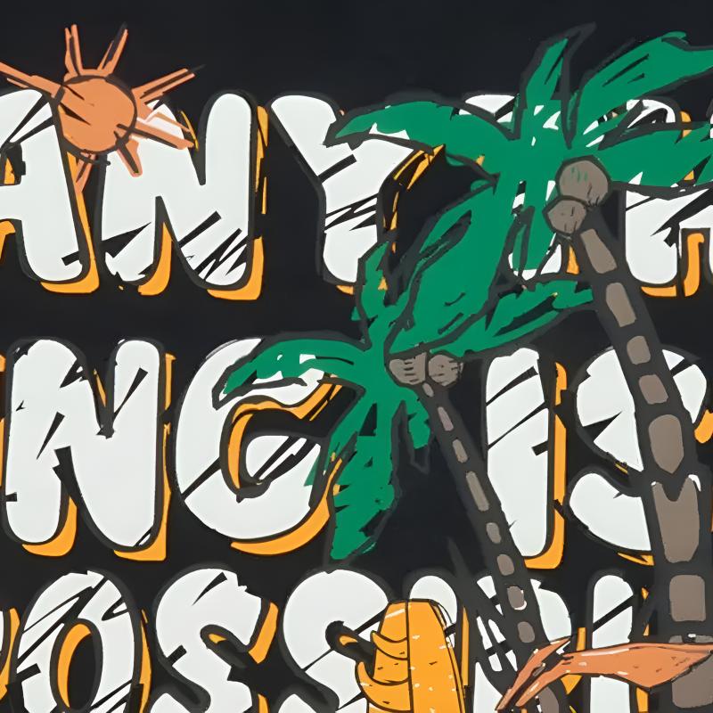 Li Ning Beach Print Fashion Comfortable Versatile Round Neck Pullover Short Sleeve Simple Drawstring Shorts Casual Sports Suit AHSU707-1+AKST593-7