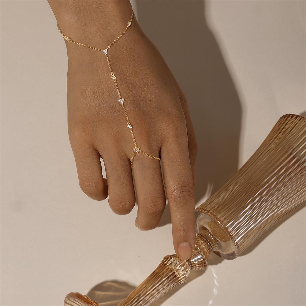 CANNER Anneau de doigt Bracelet chaîne Fleur Trèfle Zircone Cubique Argent 925 Pour Femmes Chaîne de main Ins Bijoux Oeil de cheval Cadeau de fête