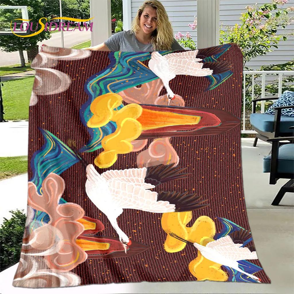 3D Classical Chinese Crane Blanket,Flannel Blanket Throw Blanket,Warm Blanket for Home Living Room Bedroom Beds Sofa Picnic Kid