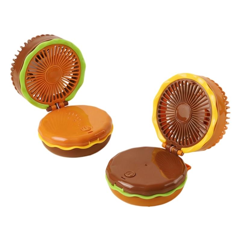 Portable Hamburger Shaped Mini Fan With 2 Battery Power For Desktop Or Handheld Use In Home Office Or Outdoor
