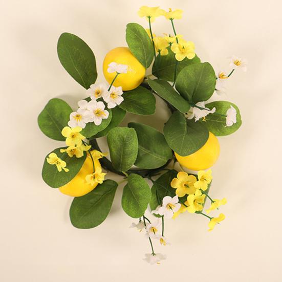 Lemon Flower Wreath Candle Ring Artificial Leaves Spring Greenery Garland Pillar Candle Home
