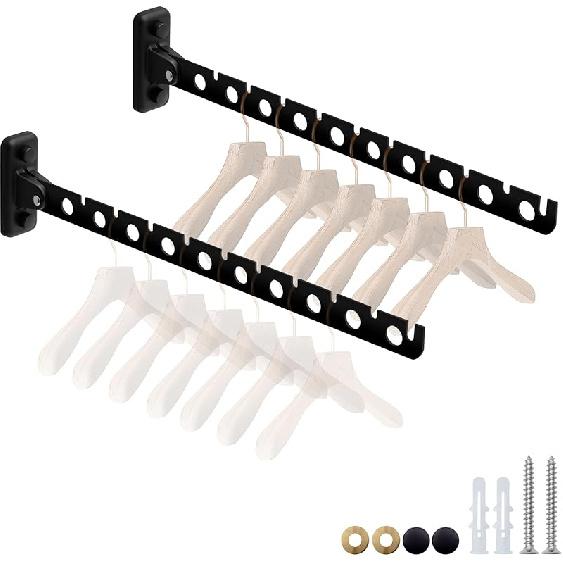 Wall Mount Coat Hanger,Folding Clothes Drying Racks,Sturdy Hanging Clothes Hanger,Laundry Room Drying Rack(10-Hole 1 Black)