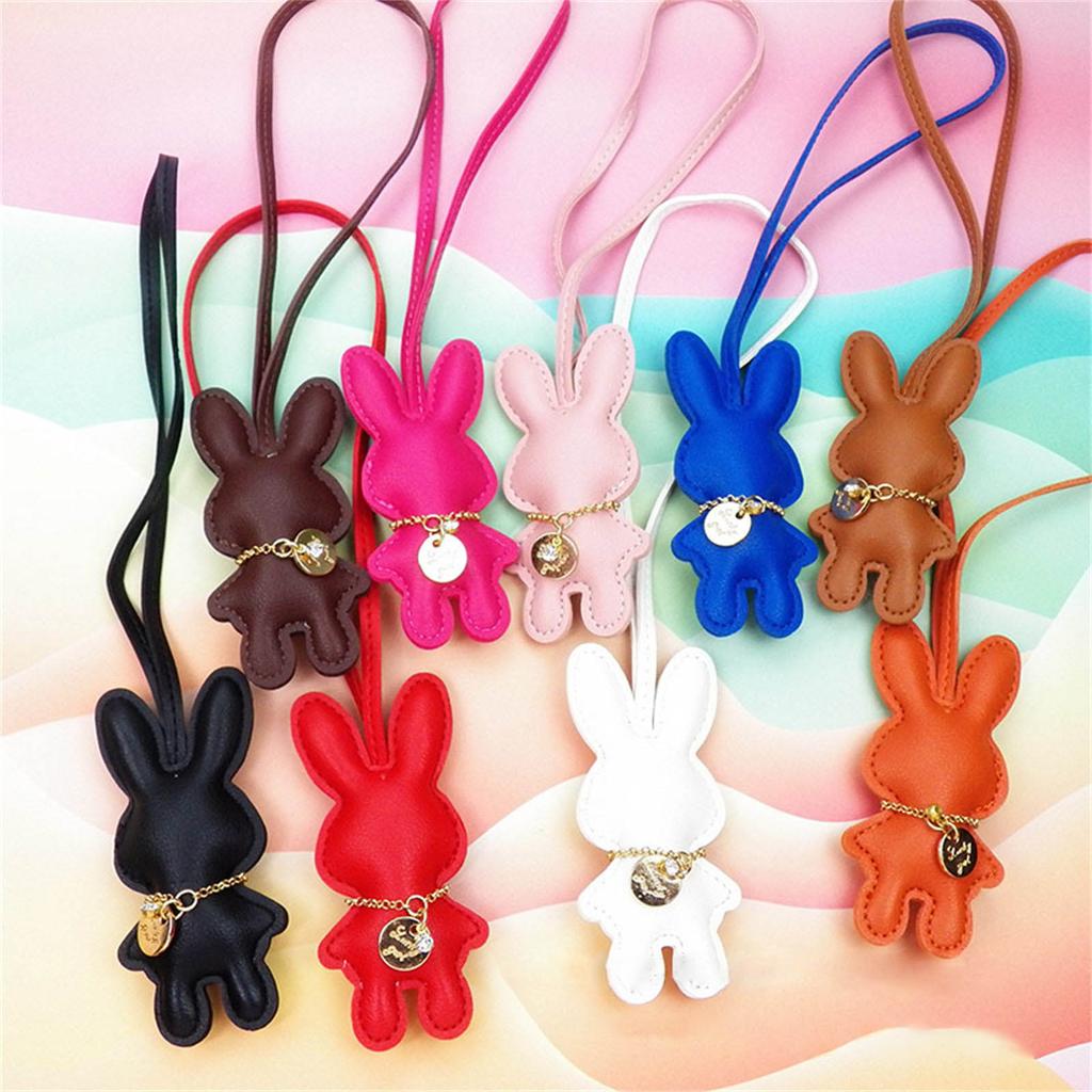 Fashionable Rabbit Shaped Keyring Artificial Leather Bunnys Bag Pendant Keychain Handbag Accessory for Animal Lovers