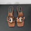 Leopard Buckle Slippers Loafers Shoes Woman Square Toe Women Heeled Sandals 2025 Trend Shallow Summer Flip Flops Casual Slides