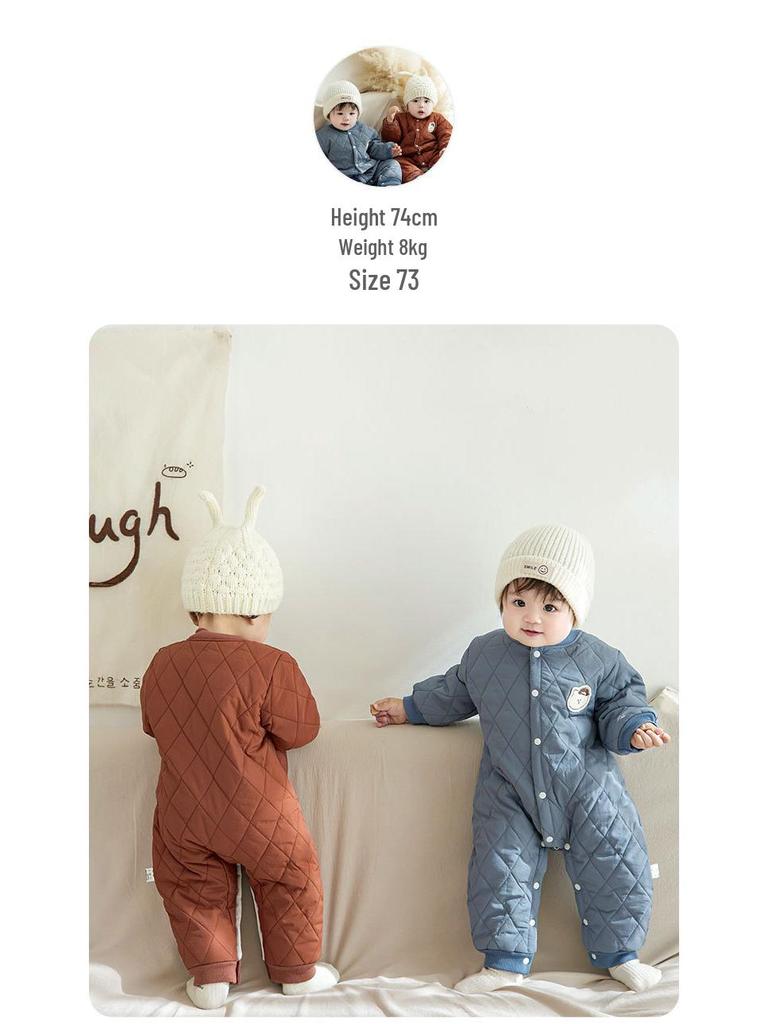 Quilted Cotton-Padded Snap-Front Baby Bodysuit for Boys & Girls - Warm Autumn/Winter Romper & Crawling Suit