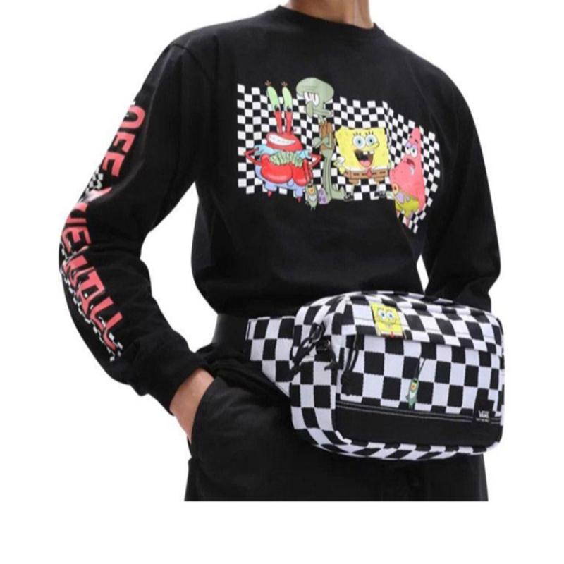 Vans SpongeBob, Collaboration Nylon Sling Bag, Fanny Pack Unisex Black White Vans VN0A4RWYQ7Y