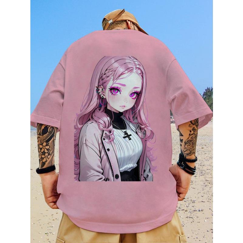 Nova camiseta casual masculina com estampa de beleza bidimensional impressa em 3D, manga curta, moda de rua, estampa de anime, top de gola redonda