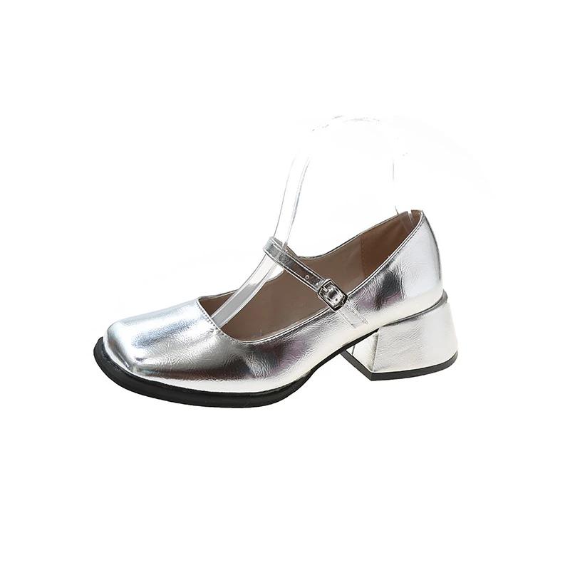 Women Heels Shoes Fashion Square Toe Women Mary Jane Shoes Soft Sole Ballet Shoes Luxury Shallow Buckle Women Sandals