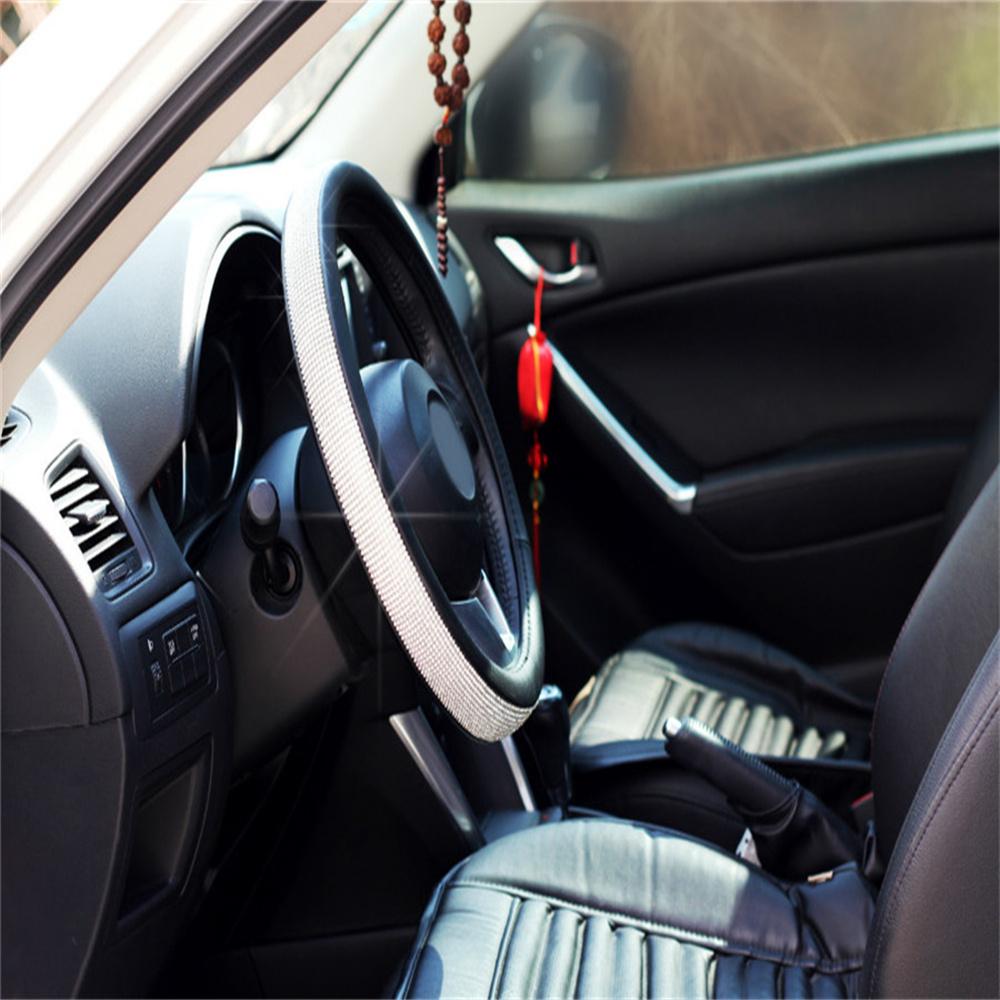 Schwarz 15'' 38cm PU Leder Kristall Auto Lenkradbezug mit Bling Strass