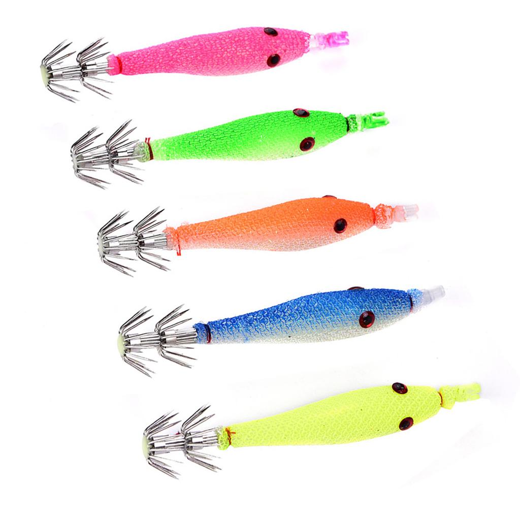 5pcs Durable Sleeve  Fish Squid Fish Baits Luminous Hooks Fishing Accessory
