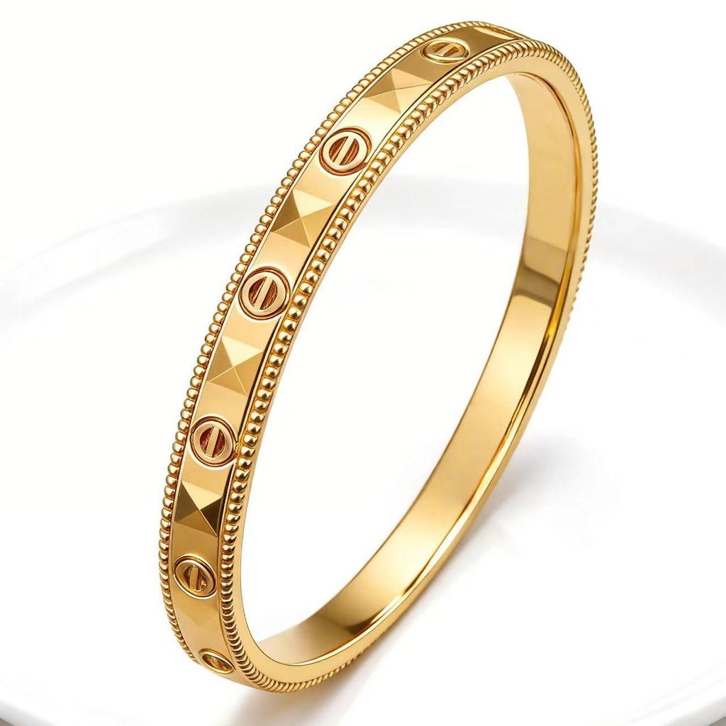 Elegante Bracciale in Acciaio Titanio Placcato Oro per Donna - Raffinato Design Europeo e Americano