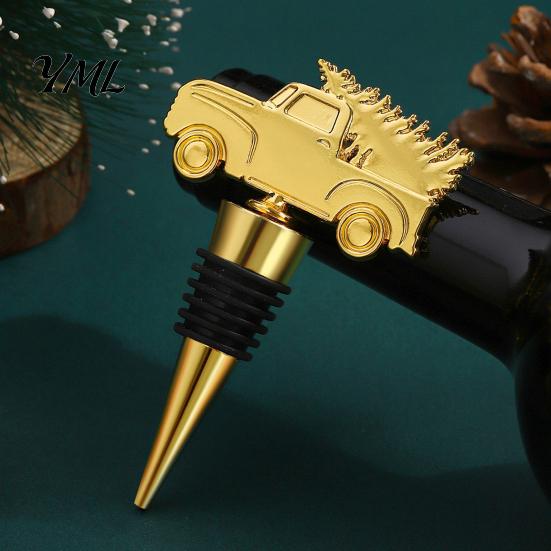 Decorative Wine Cork for Christmas Party Stopper with Silicone Ring, Stainless Steel Bottle Sealer, Leak Proof Saver Snowflake/Car/Train/Elf