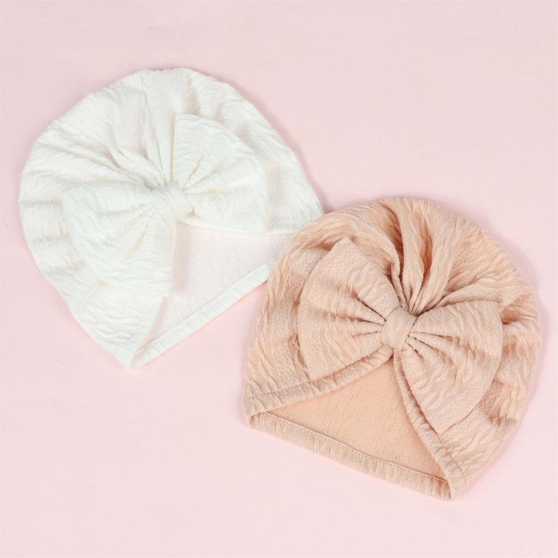 Solid Color Infant Turban Hat Elastic Baby Beanie Cap with Bowknot Decor Fashionable Headdress Cosy Newborn Accessories