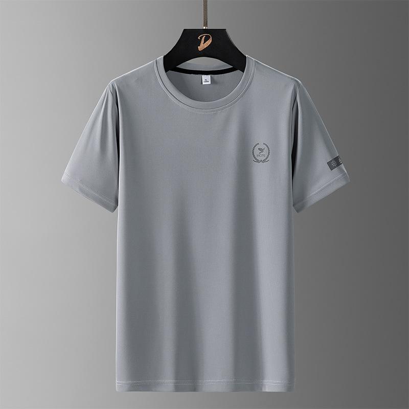 Large size ice silk short-sleeved t-shirt quick-drying breathable t-shirt men's summer new men's crew neck fat sports outdoor top
